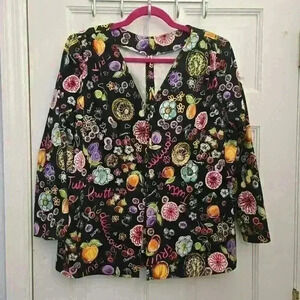 Vintage Colorful Fruit Design Blazer,Size Large